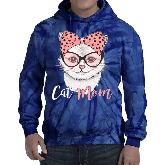 Cute Cat Mom Polka Dot Bow Bandana Tie Dye Hoodie