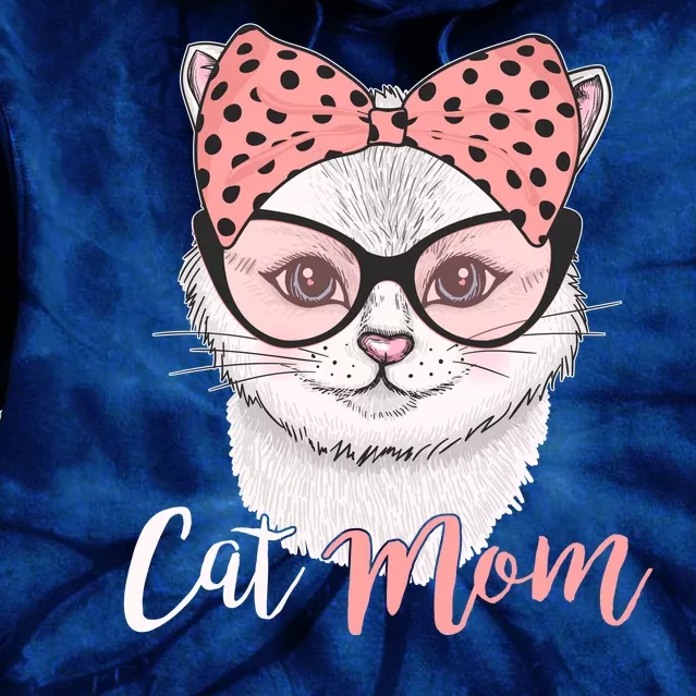 Cute Cat Mom Polka Dot Bow Bandana Tie Dye Hoodie