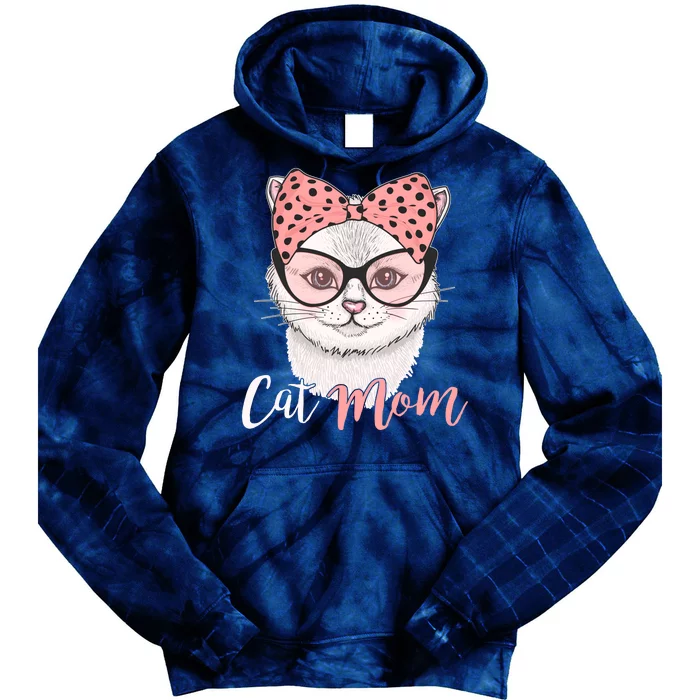 Cute Cat Mom Polka Dot Bow Bandana Tie Dye Hoodie