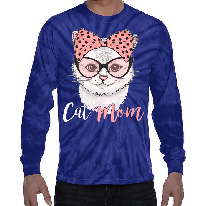 Cute Cat Mom Polka Dot Bow Bandana Tie-Dye Long Sleeve Shirt