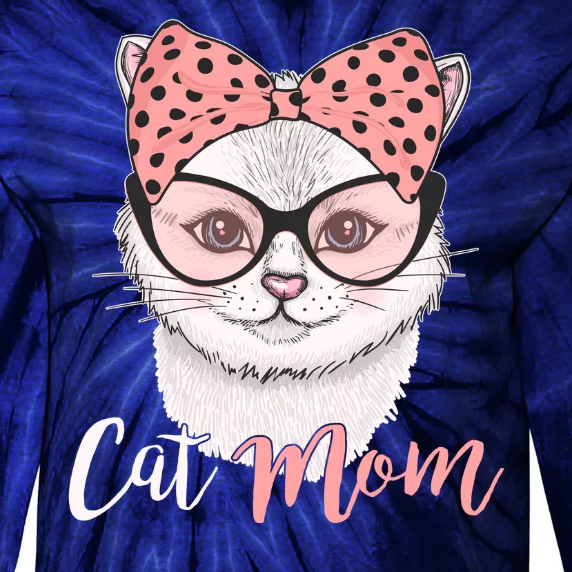 Cute Cat Mom Polka Dot Bow Bandana Tie-Dye Long Sleeve Shirt