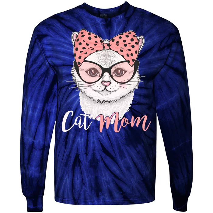 Cute Cat Mom Polka Dot Bow Bandana Tie-Dye Long Sleeve Shirt