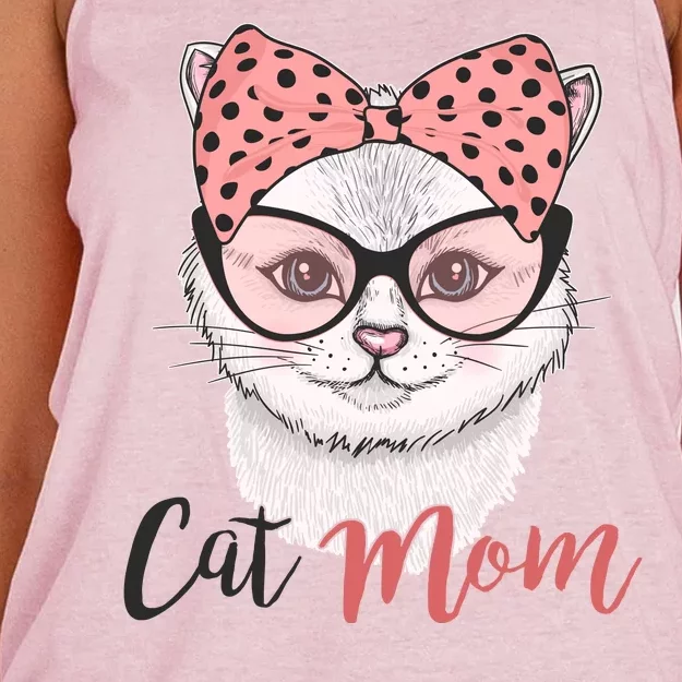 Cute Cat Mom Polka Dot Bow Bandana Women's Knotted Racerback Tank