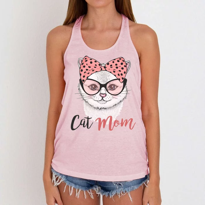 Cute Cat Mom Polka Dot Bow Bandana Women's Knotted Racerback Tank