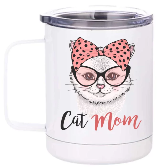 Cute Cat Mom Polka Dot Bow Bandana Front & Back 12oz Stainless Steel Tumbler Cup