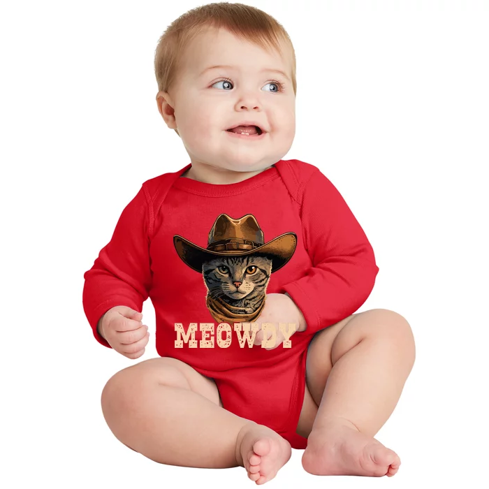 Cowboy Cat Meowdy Baby Long Sleeve Bodysuit