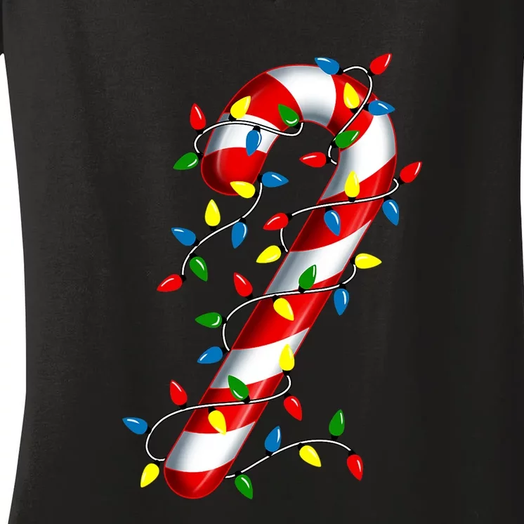 Candy Cane Merry And Bright Christmas Lights Candy Costume Women's V-Neck T-Shirt