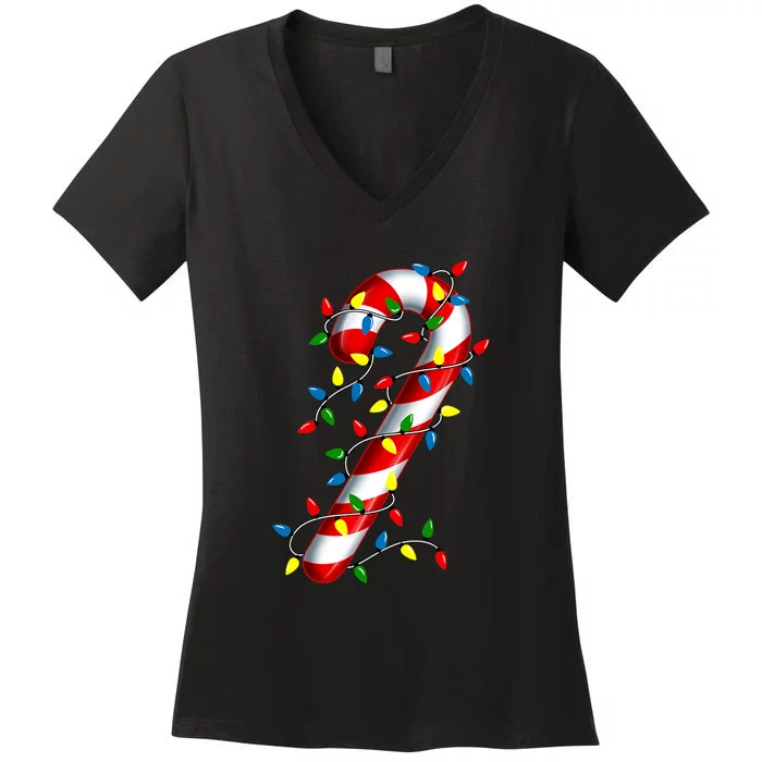 Candy Cane Merry And Bright Christmas Lights Candy Costume Women's V-Neck T-Shirt