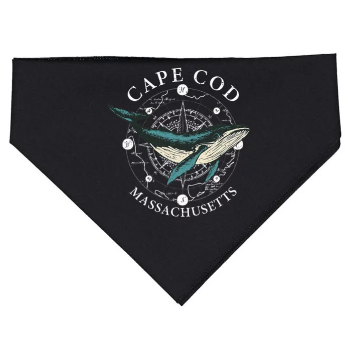 Cape Cod Massachusetts Humpback Whale Vintage Wind Rose USA-Made Doggie Bandana