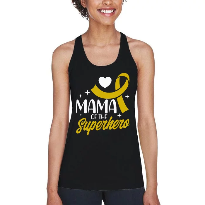 Childhood Cancer Mama Of A Superhero Ribbon Women's Racerback Tank