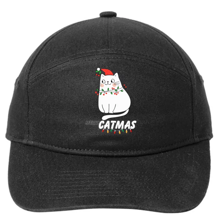 Cute Cat Merry Catmas Christmas Cat Lovers Santa Pajama 7-Panel Snapback Hat