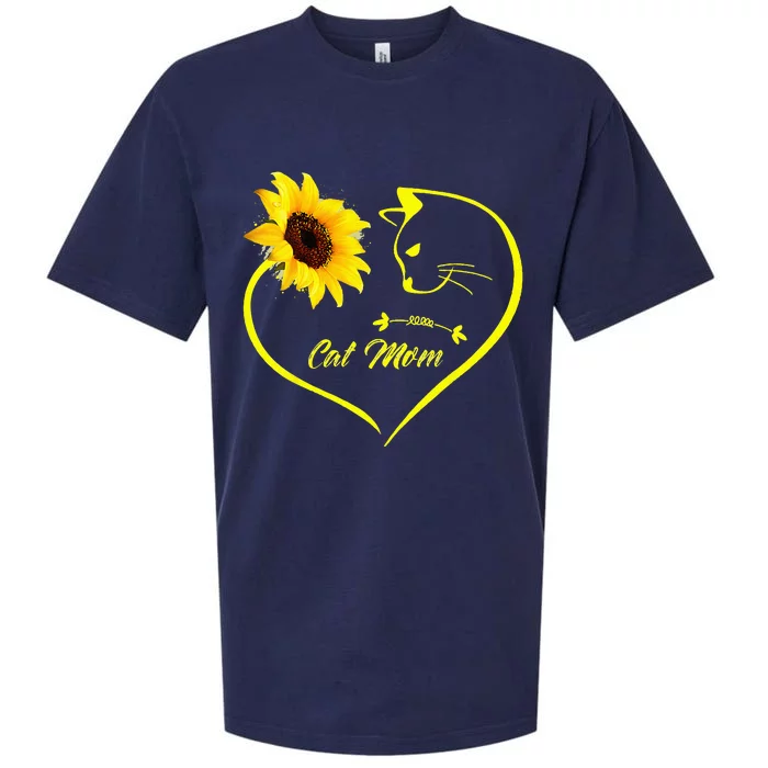 Cute Cat Mom Sunflower Heart Love Mothers Day Gift Cat Lover Sueded Cloud Jersey T-Shirt