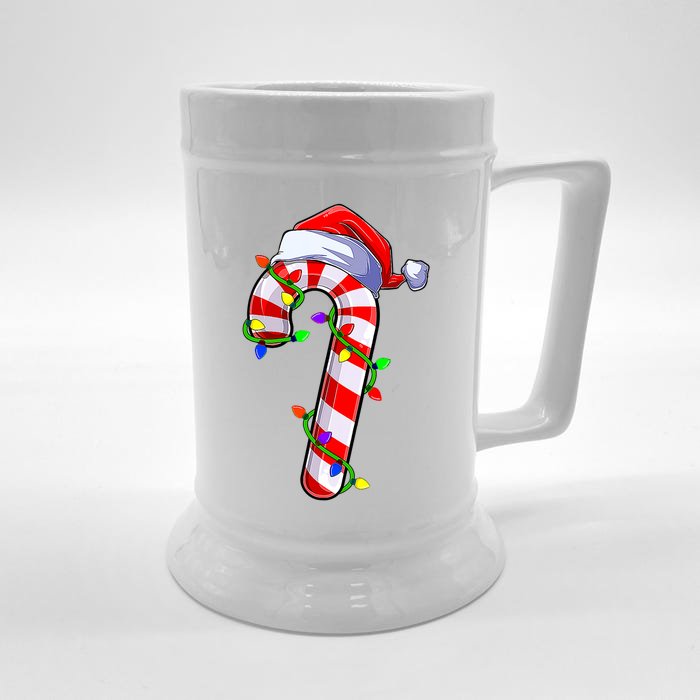 Candy Cane Merry And Bright Red And White Candy Christmas Gift Front & Back Beer Stein