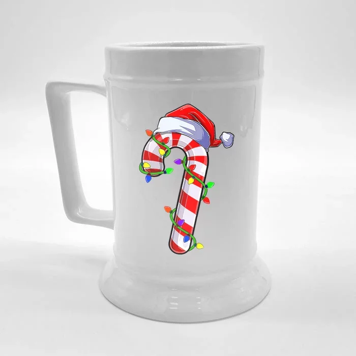 Candy Cane Merry And Bright Red And White Candy Christmas Gift Front & Back Beer Stein