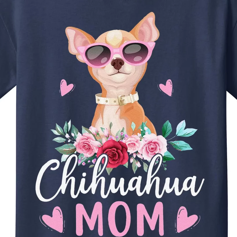 Cute Chihuahua Mom Sunglasses Flower For Chihuahua Owner Kids T-Shirt