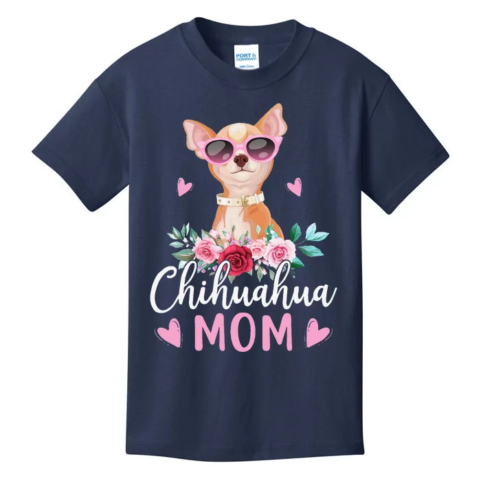 Cute Chihuahua Mom Sunglasses Flower For Chihuahua Owner Kids T-Shirt