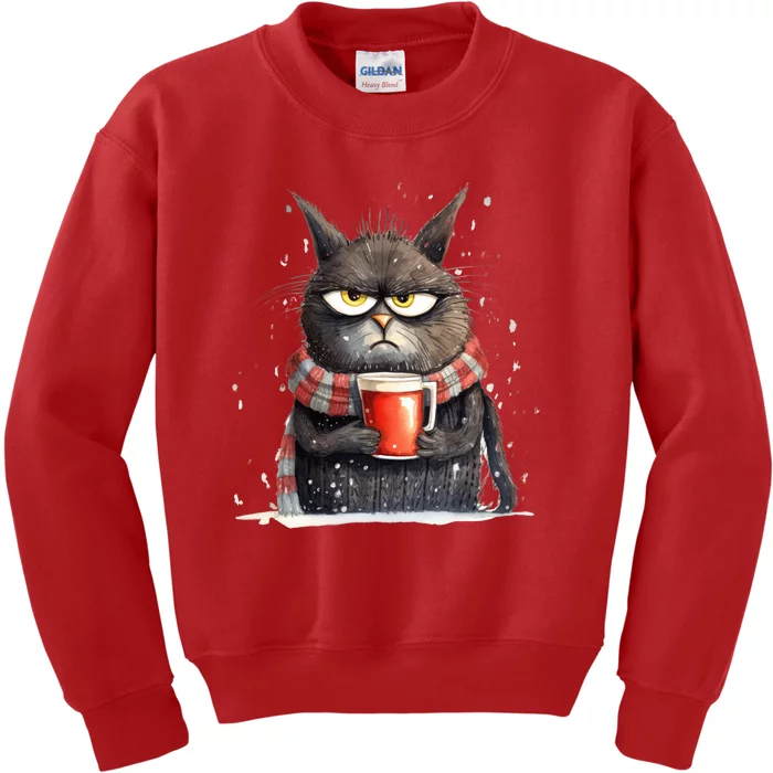 Christmas Cat Mulled Wine Kids Sweatshirt