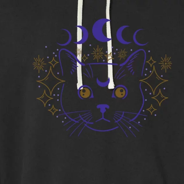 Celestial Cat Moon Phases Anime Witch Whimsigoth Aesthetic Meaningful Gift Garment-Dyed Fleece Hoodie