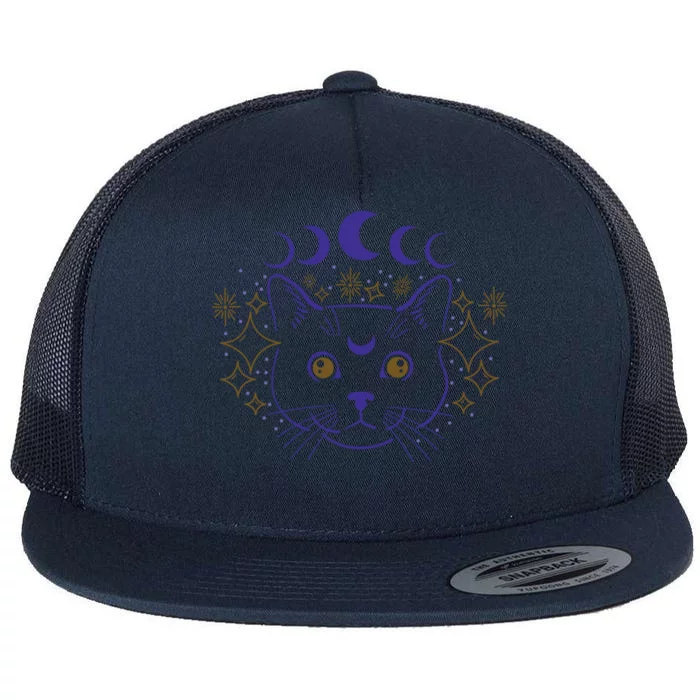 Celestial Cat Moon Phases Anime Witch Whimsigoth Aesthetic Meaningful Gift Flat Bill Trucker Hat