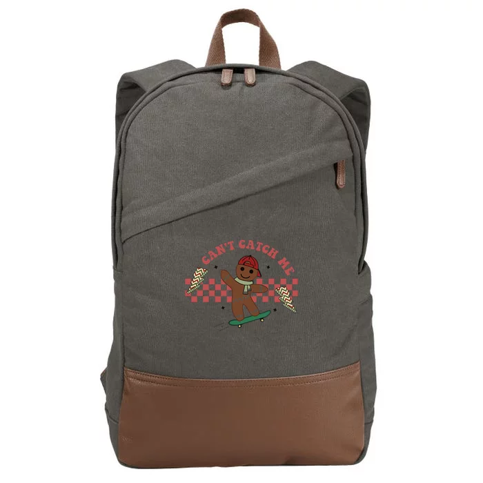 Can't Catch Me Merry Christmas Skateboarding Gingerbread Cotton Canvas Backpack