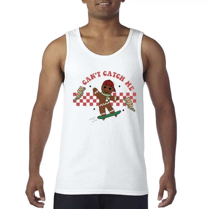 Can't Catch Me Merry Christmas Skateboarding Gingerbread Tank Top