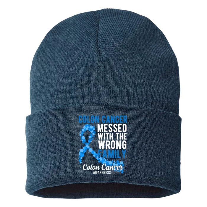 Colon Cancer Messed With Wrong Family Colon Cancer Awareness Sustainable Knit Beanie