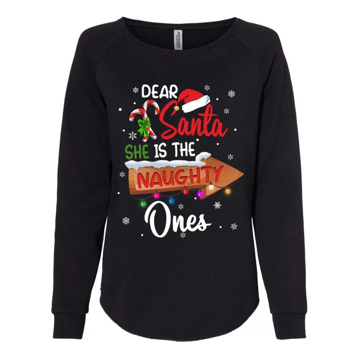 Christmas Couple Matching Dear Santa SheS The Naughty One Gift Womens California Wash Sweatshirt