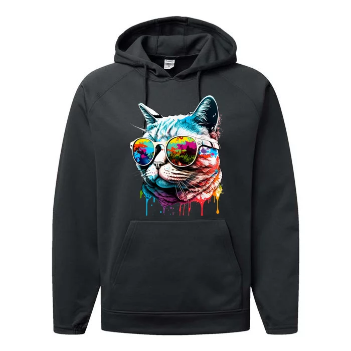 Cute Cat Motif Pop Art Cat Performance Fleece Hoodie