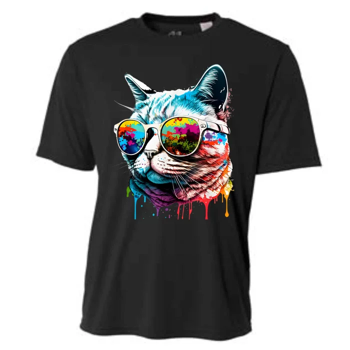 Cute Cat Motif Pop Art Cat Cooling Performance Crew T-Shirt