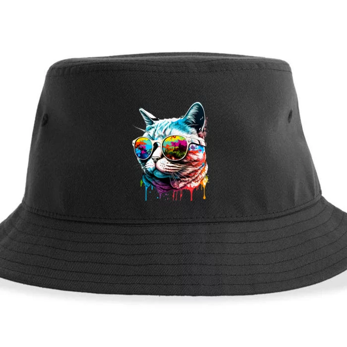 Cute Cat Motif Pop Art Cat Sustainable Bucket Hat