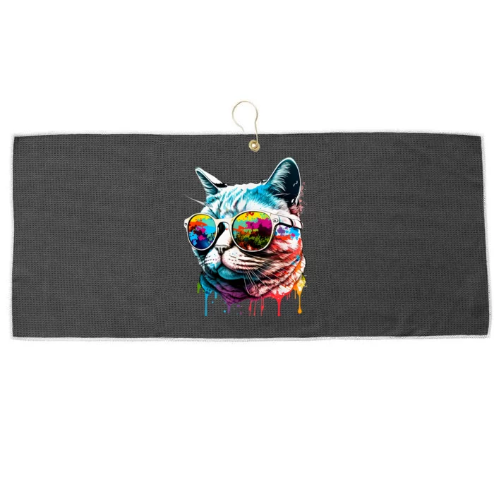 Cute Cat Motif Pop Art Cat Large Microfiber Waffle Golf Towel