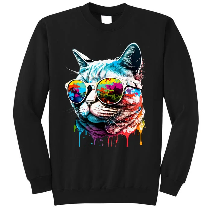 Cute Cat Motif Pop Art Cat Tall Sweatshirt