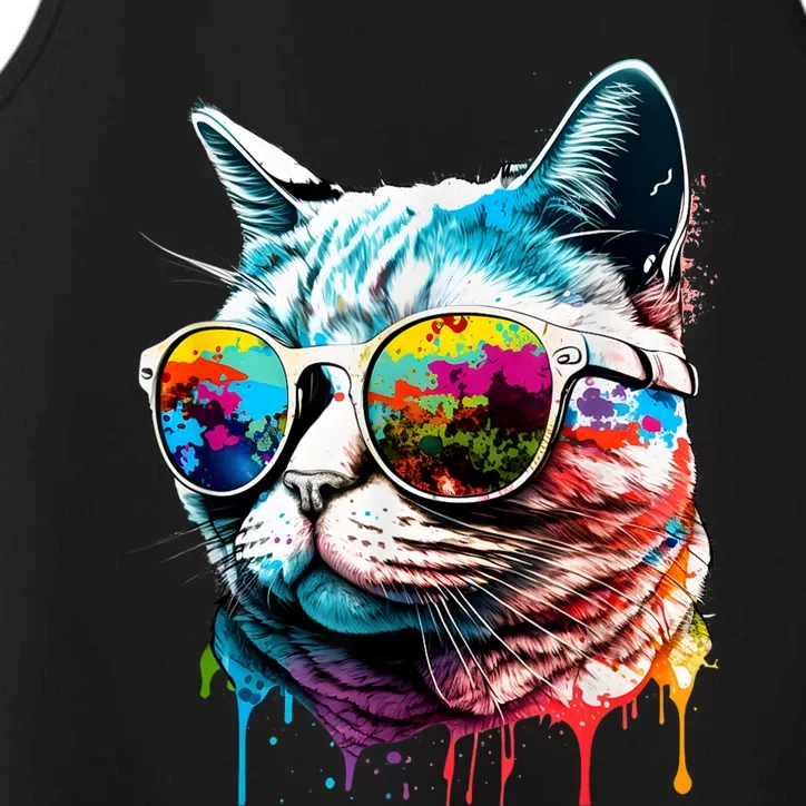 Cute Cat Motif Pop Art Cat Performance Tank