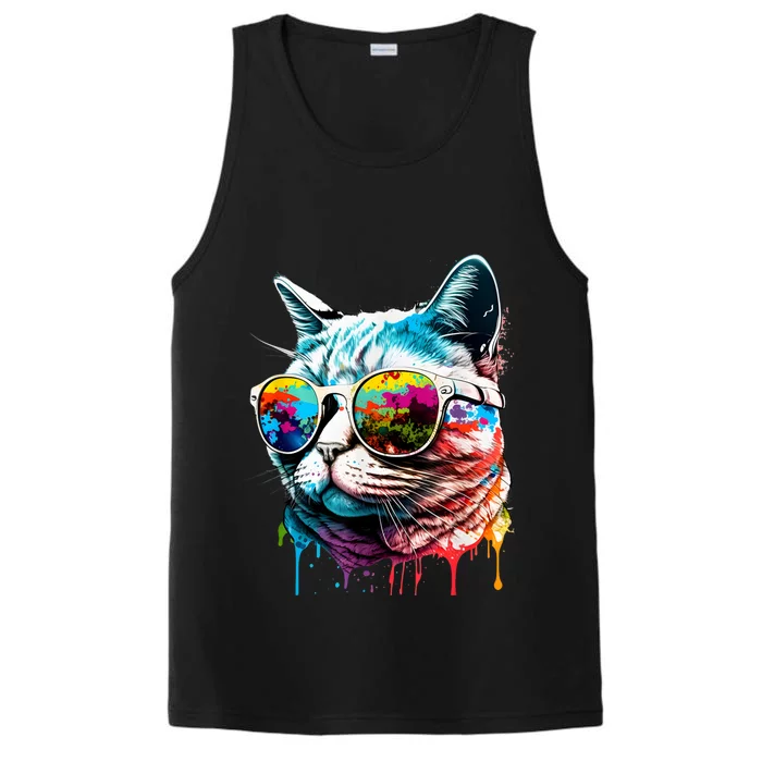 Cute Cat Motif Pop Art Cat Performance Tank