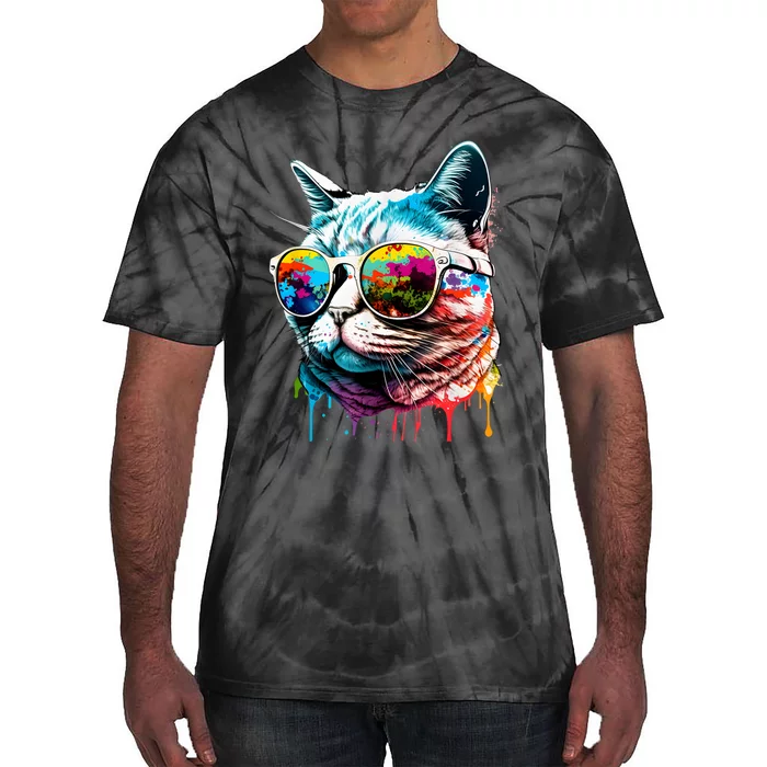 Cute Cat Motif Pop Art Cat Tie-Dye T-Shirt