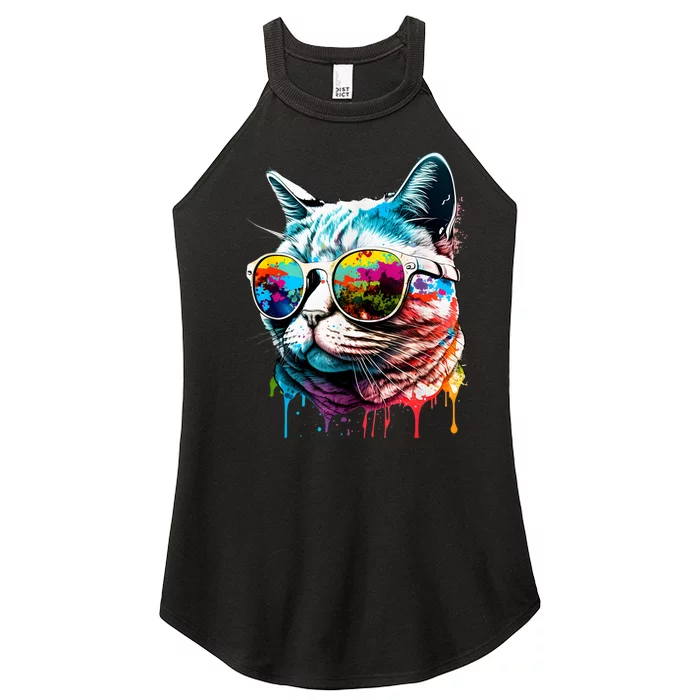 Cute Cat Motif Pop Art Cat Women’s Perfect Tri Rocker Tank