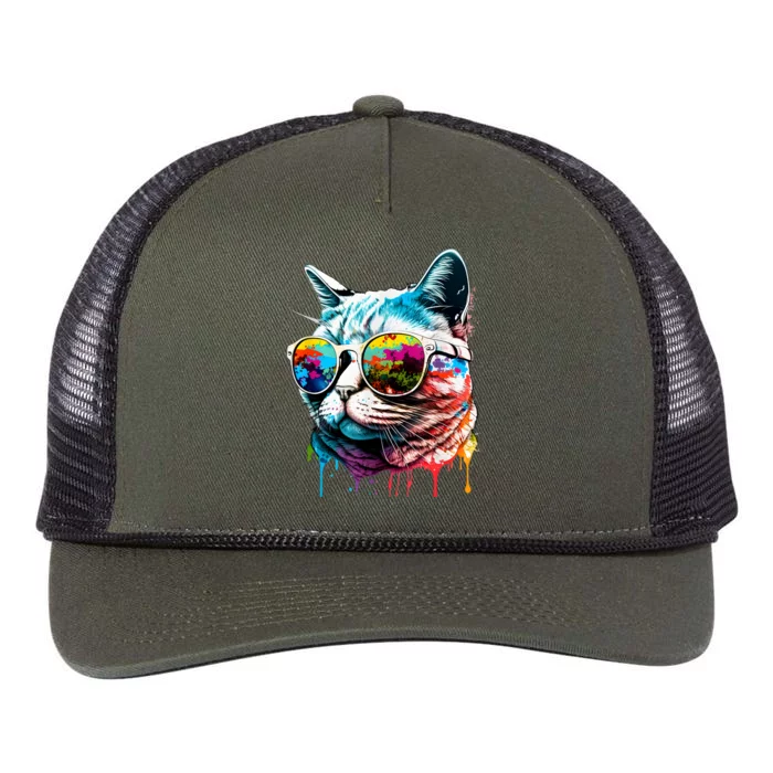 Cute Cat Motif Pop Art Cat Retro Rope Trucker Hat Cap