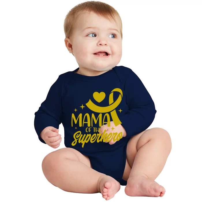 Childhood Cancer Mama Of A Superhero Ribbon Gift Baby Long Sleeve Bodysuit