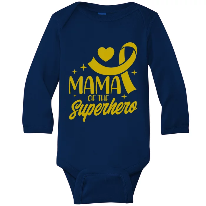 Childhood Cancer Mama Of A Superhero Ribbon Gift Baby Long Sleeve Bodysuit