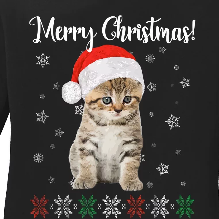 Christmas Cat Merry Christmas Ladies Long Sleeve Shirt