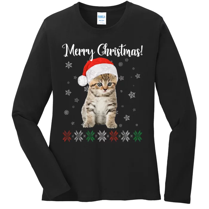 Christmas Cat Merry Christmas Ladies Long Sleeve Shirt