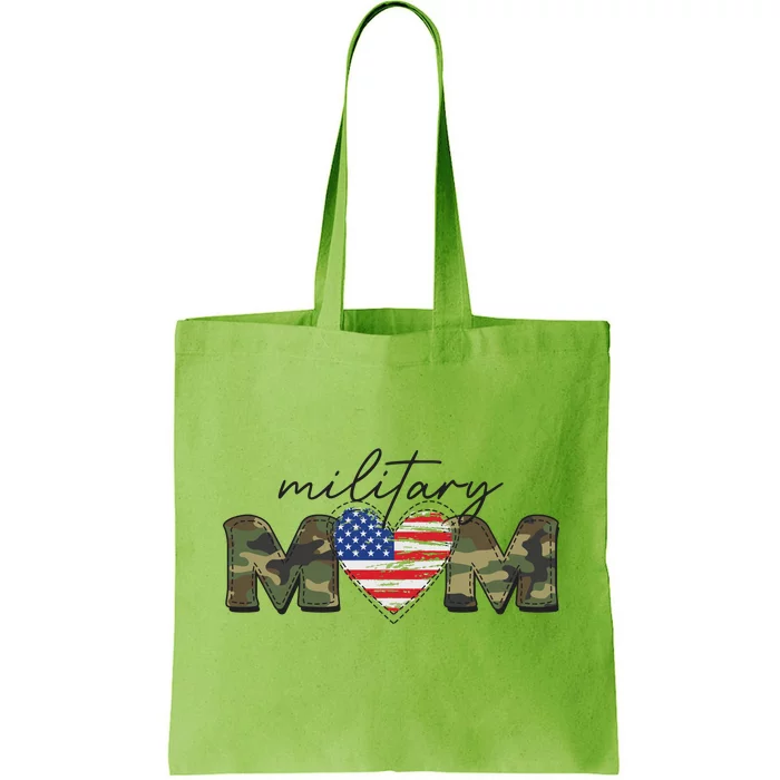 Cute Camouflage Military Mom American Flag Heart Tote Bag