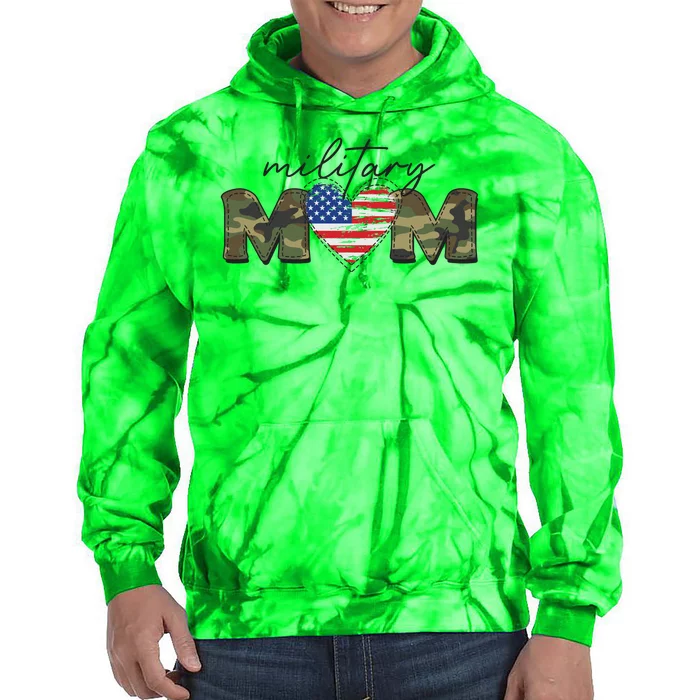 Cute Camouflage Military Mom American Flag Heart Tie Dye Hoodie