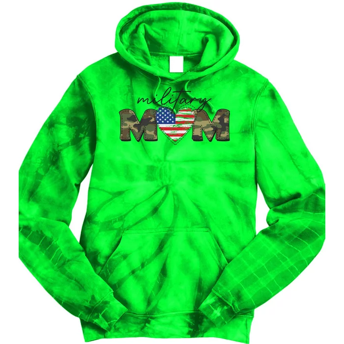 Cute Camouflage Military Mom American Flag Heart Tie Dye Hoodie