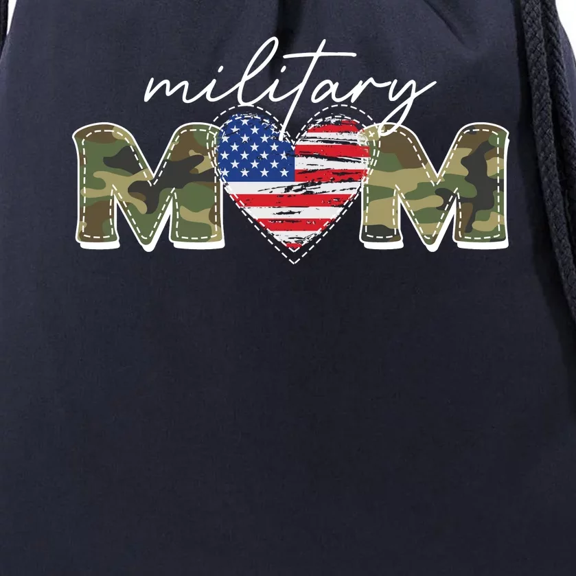 Cute Camouflage Military Mom American Flag Heart Drawstring Bag