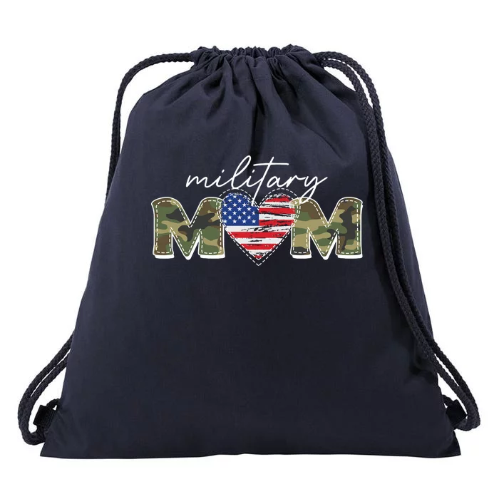 Cute Camouflage Military Mom American Flag Heart Drawstring Bag