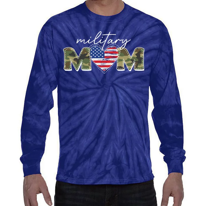 Cute Camouflage Military Mom American Flag Heart Tie-Dye Long Sleeve Shirt