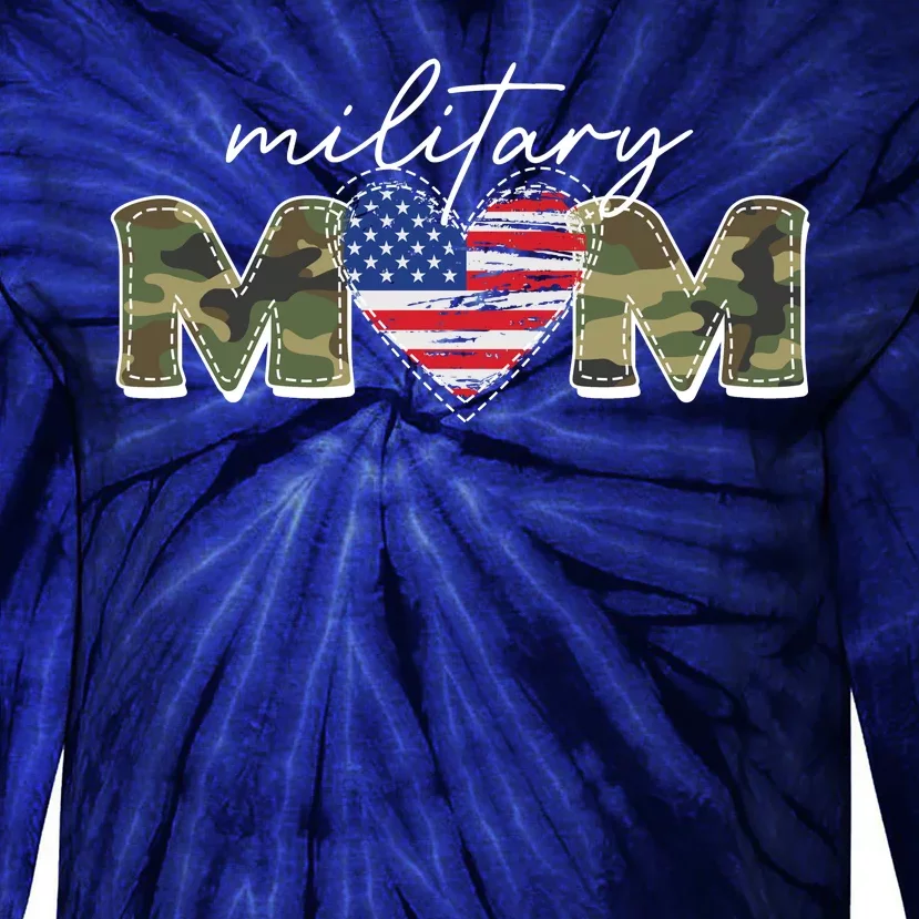 Cute Camouflage Military Mom American Flag Heart Tie-Dye Long Sleeve Shirt