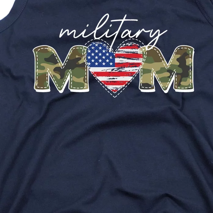 Cute Camouflage Military Mom American Flag Heart Tank Top