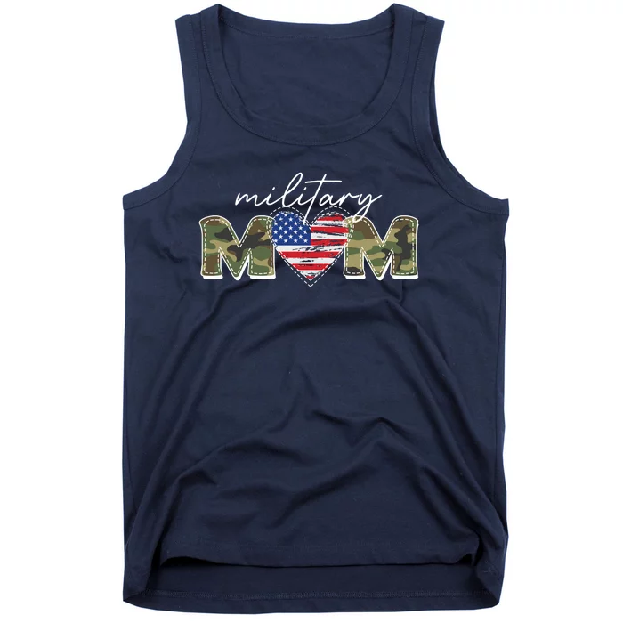 Cute Camouflage Military Mom American Flag Heart Tank Top